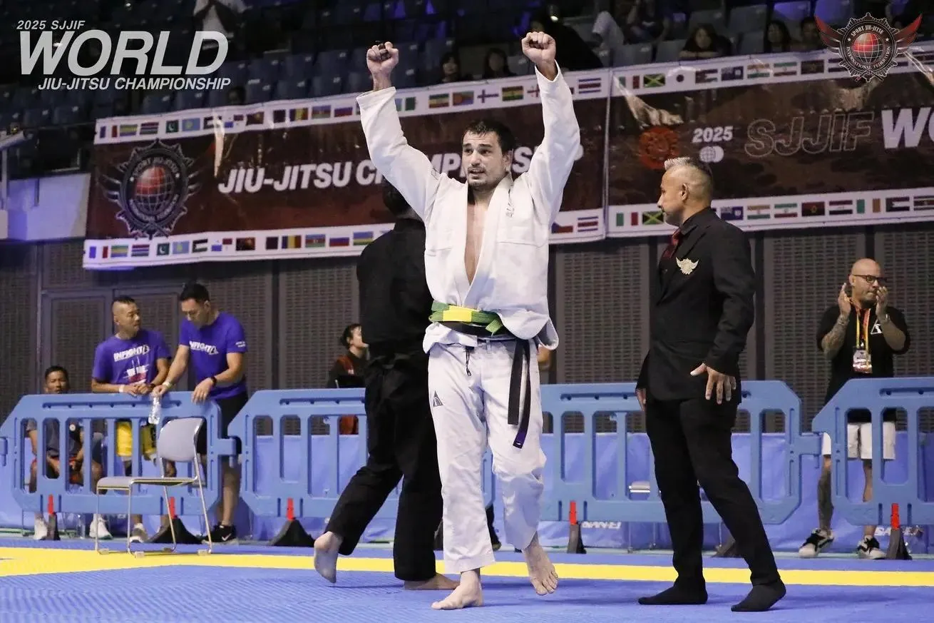 Spiro Kovac celebrating at the 2025 SJJIF World Jiu-Jitsu Championship